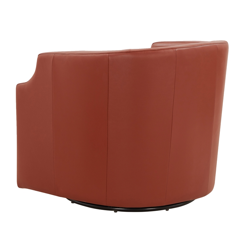 Pemberly Row Caramel Top Grain Leather Swivel Glider Barrel Chair