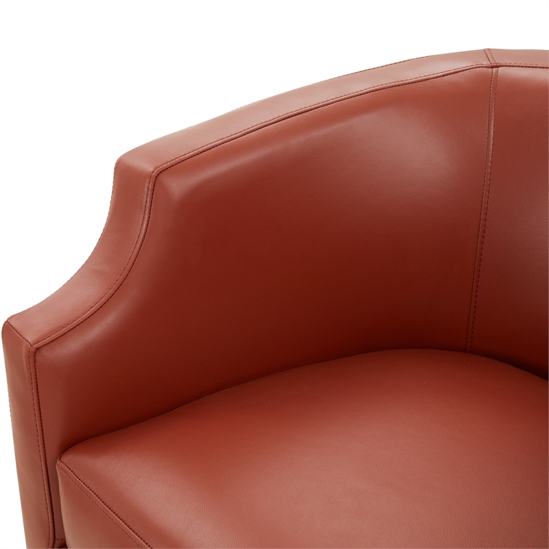 Pemberly Row Caramel Top Grain Leather Swivel Glider Barrel Chair