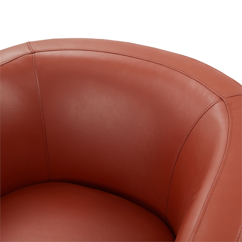 Pemberly Row Caramel Top Grain Leather Swivel Glider Barrel Chair