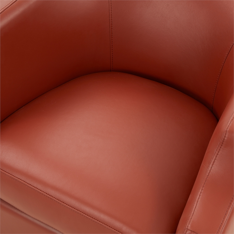 Pemberly Row Caramel Top Grain Leather Swivel Glider Barrel Chair