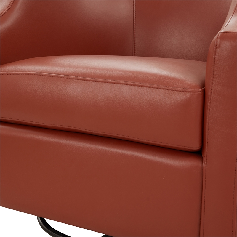 Pemberly Row Caramel Top Grain Leather Swivel Glider Barrel Chair