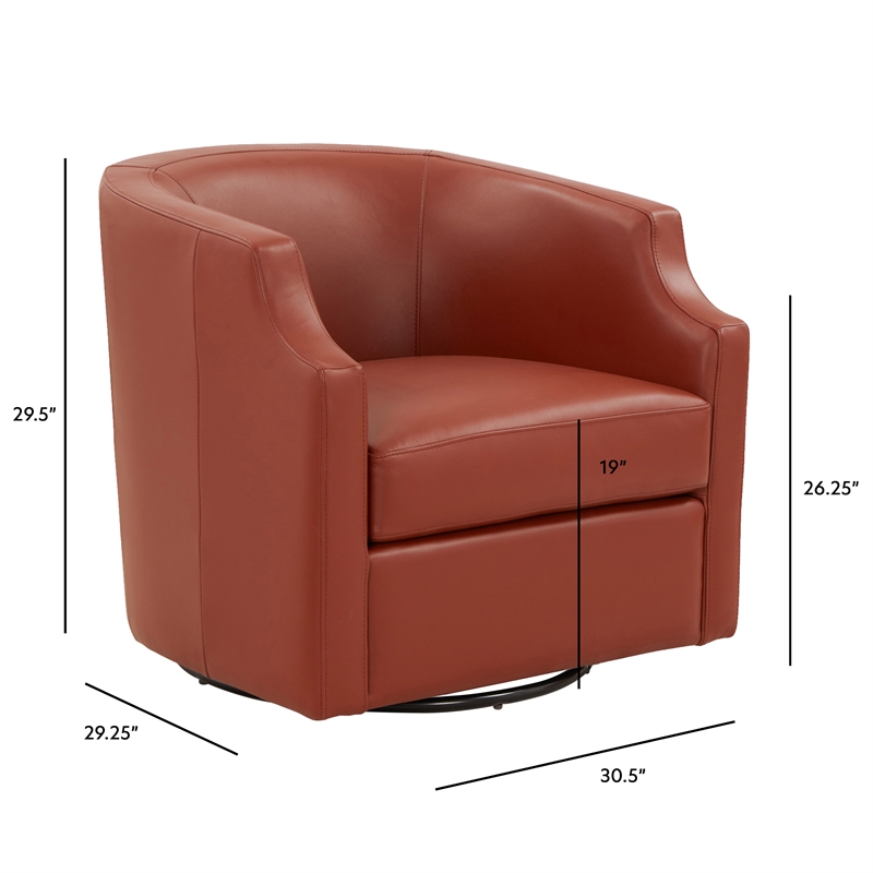 Pemberly Row Caramel Top Grain Leather Swivel Glider Barrel Chair