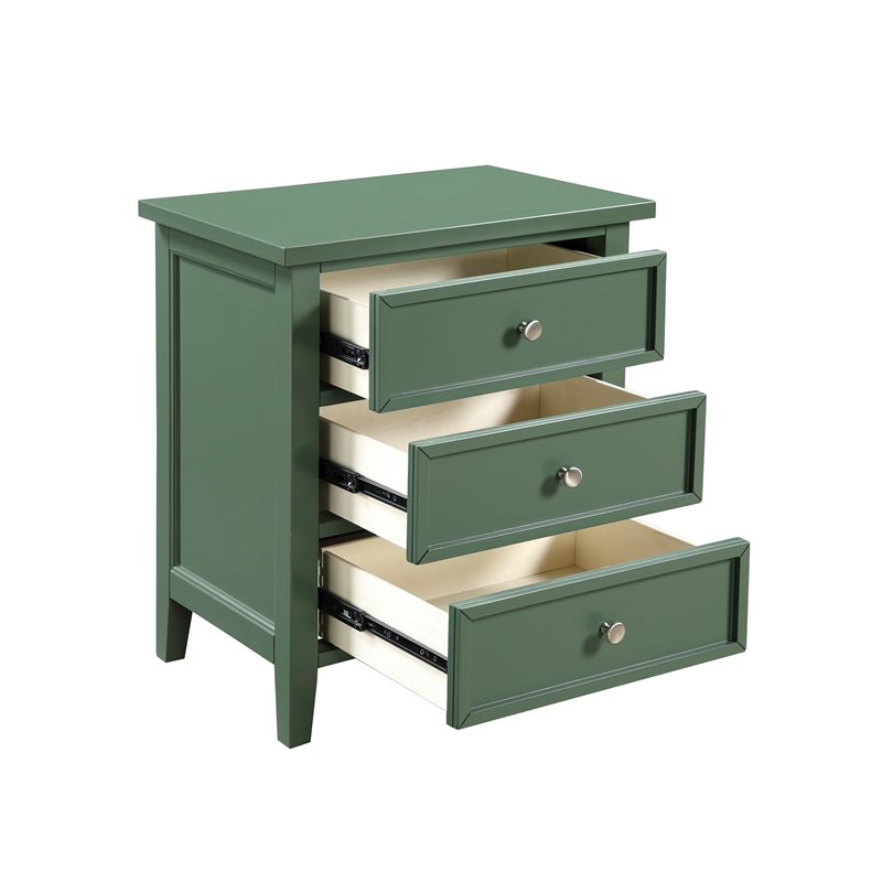 Pemberly Row Contemporary 3-Drawer Vintage Green Wood Nightstand
