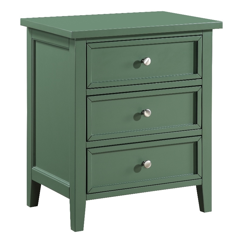 Pemberly Row Contemporary 3-Drawer Vintage Green Wood Nightstand