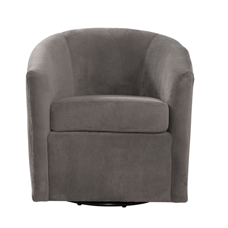 Pemberly Row Barrel Style Swivel Accent Chair in Ash Gray Performance Fabric