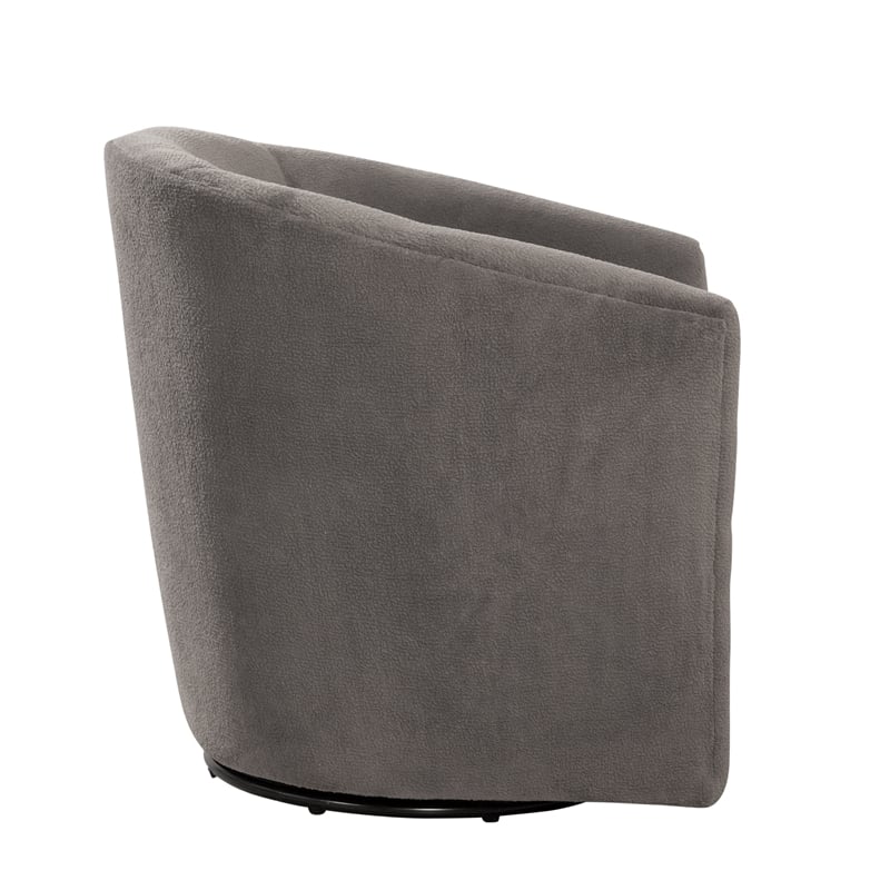 Pemberly Row Barrel Style Swivel Accent Chair in Ash Gray Performance Fabric
