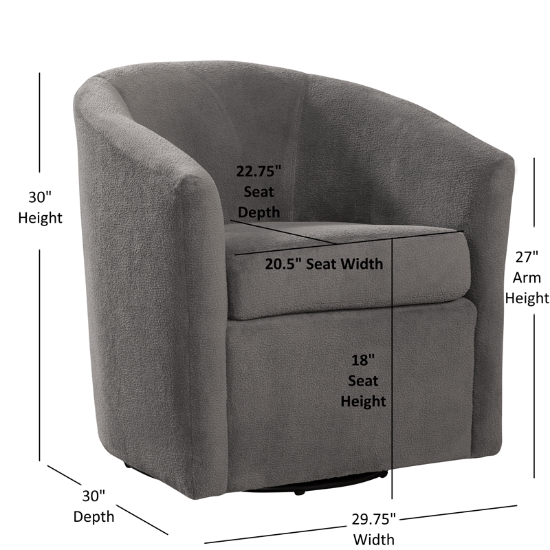 Pemberly Row Barrel Style Swivel Accent Chair in Ash Gray Performance Fabric