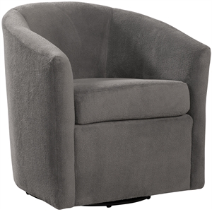 Pemberly Row Barrel Style Swivel Accent Chair in Ash Gray Performance Fabric