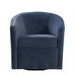 Pemberly Row Barrel Style Swivel Accent Chair in Navy Performance Fabric