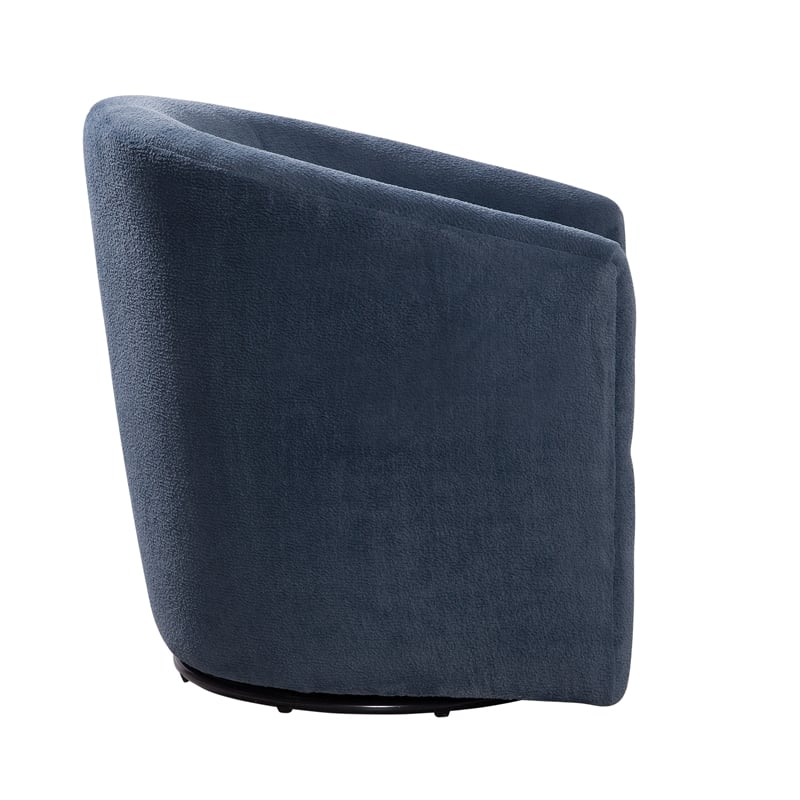 Pemberly Row Barrel Style Swivel Accent Chair in Navy Performance Fabric