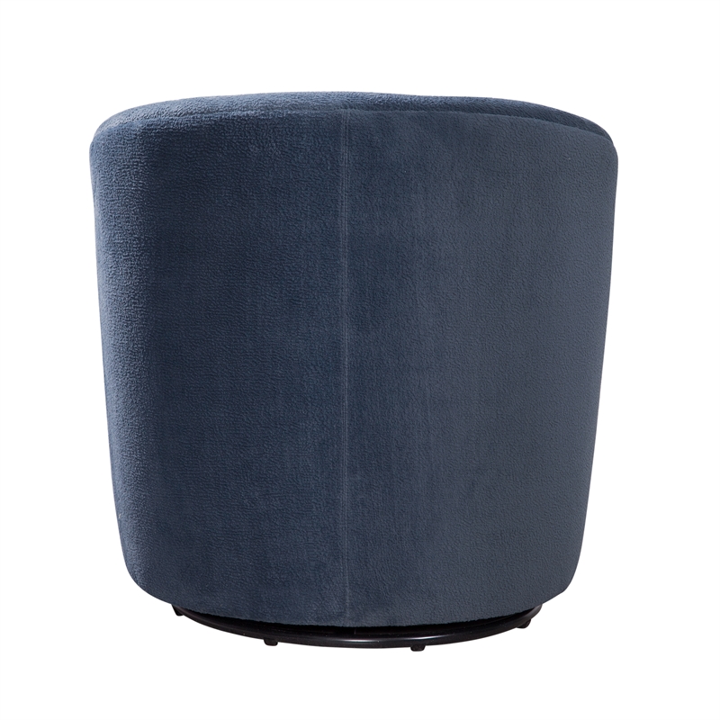 Pemberly Row Barrel Style Swivel Accent Chair in Navy Performance Fabric