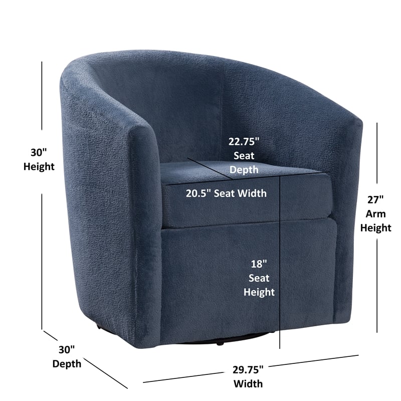 Pemberly Row Barrel Style Swivel Accent Chair in Navy Performance Fabric