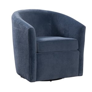 Pemberly Row Barrel Style Swivel Accent Chair in Navy Performance Fabric