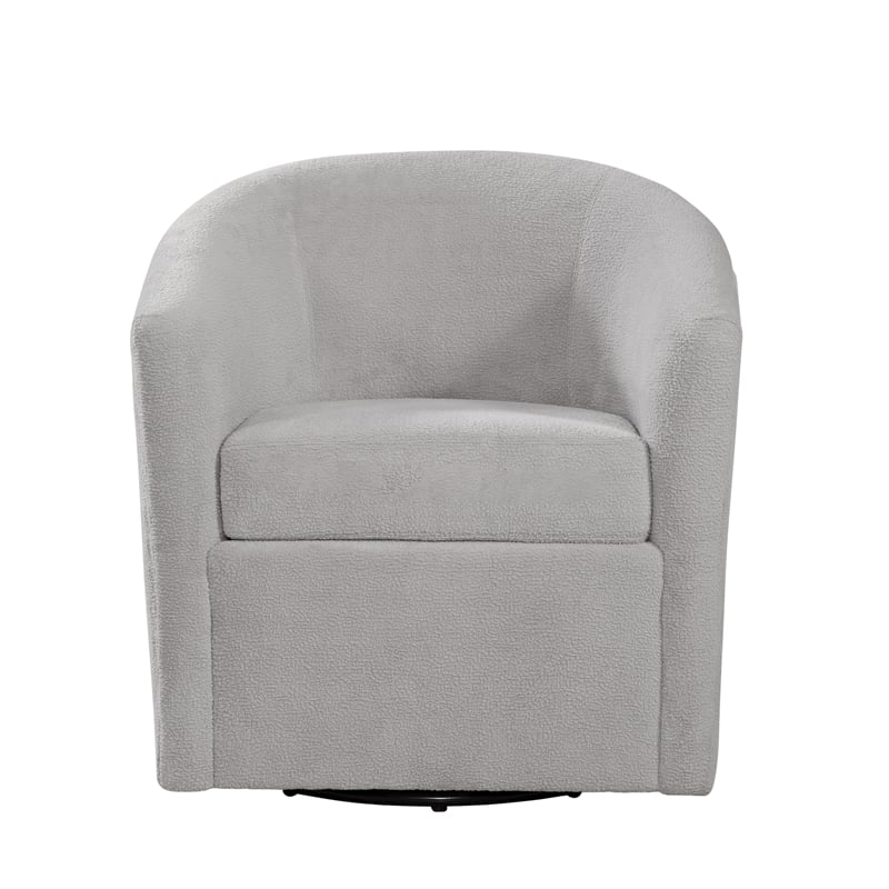 Pemberly Row Barrel Style Swivel Accent Chair in Light Gray Performance Fabric