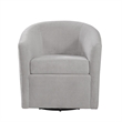Pemberly Row Barrel Style Swivel Accent Chair in Light Gray Performance Fabric