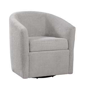 Pemberly Row Barrel Style Swivel Accent Chair in Light Gray Performance Fabric