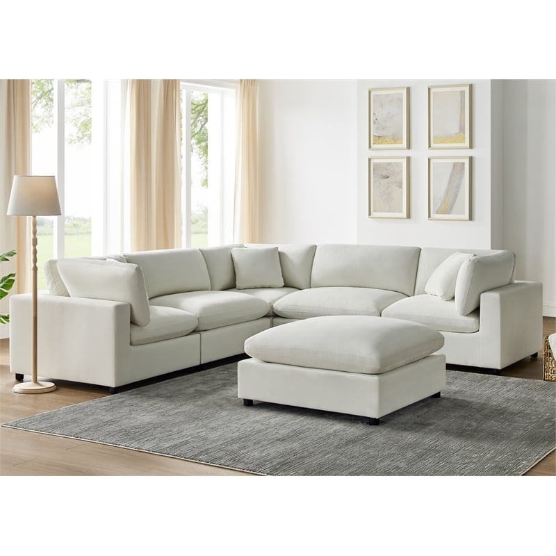 Pemberly Row Modular 6-Piece Sectional in Ivory Performance Fabric
