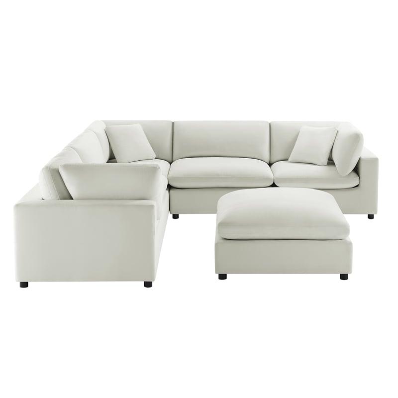 Pemberly Row Modular 6-Piece Sectional in Ivory Performance Fabric