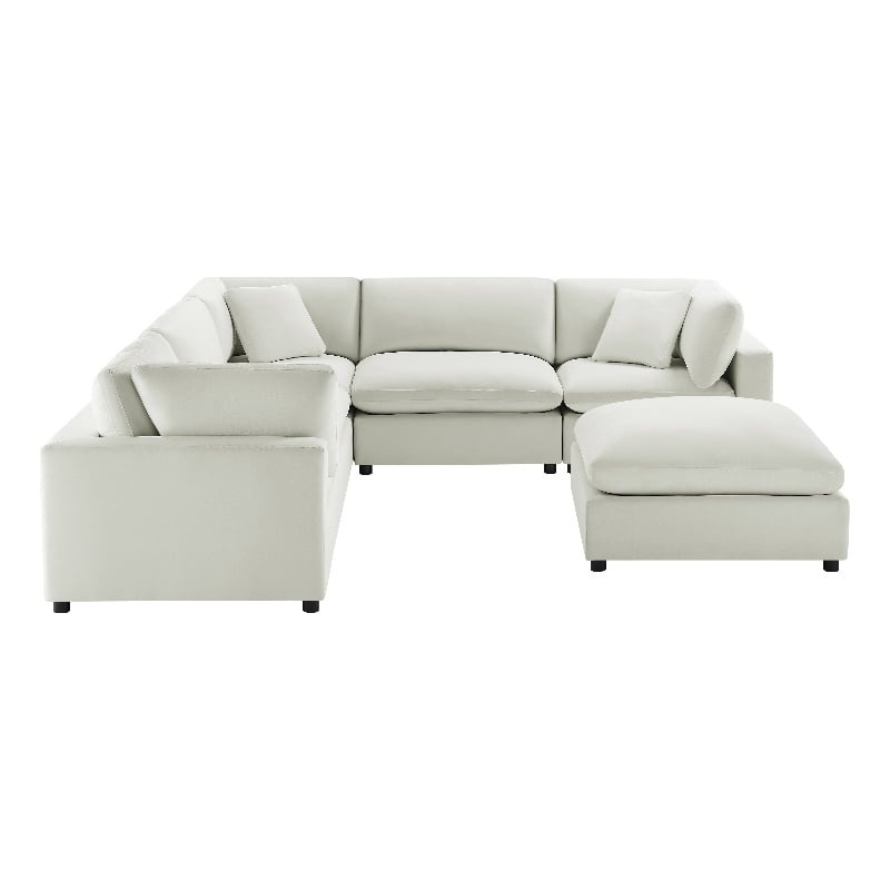 Pemberly Row Modular 6-Piece Sectional in Ivory Performance Fabric