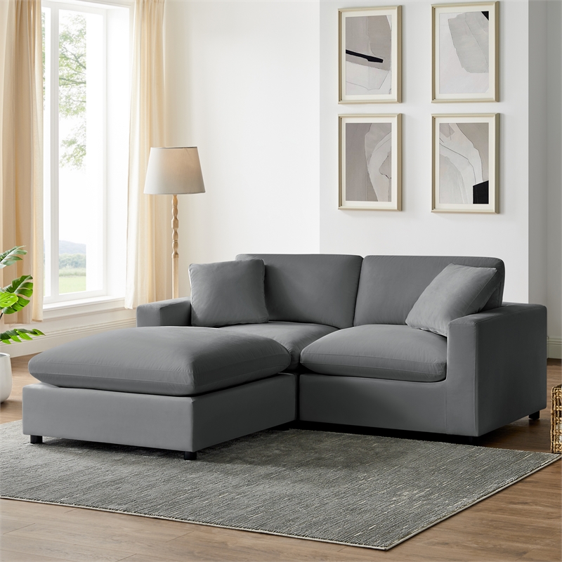 Pemberly Row Modular 3-piece Chofa in Charcoal Performance Fabric