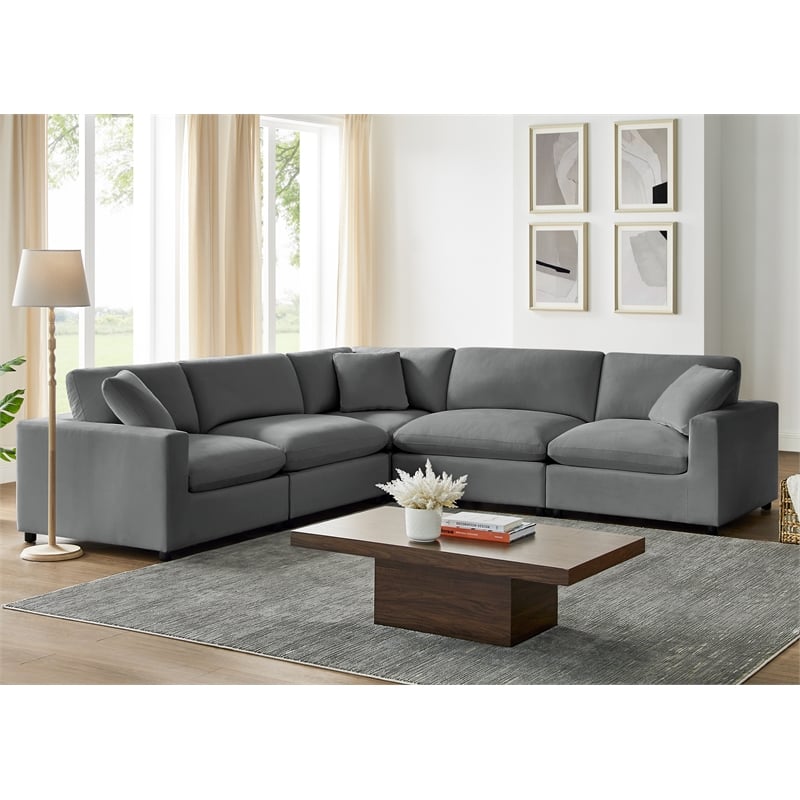Pemberly Row Modular 5-Piece Sectional in Charcoal Performance Fabric