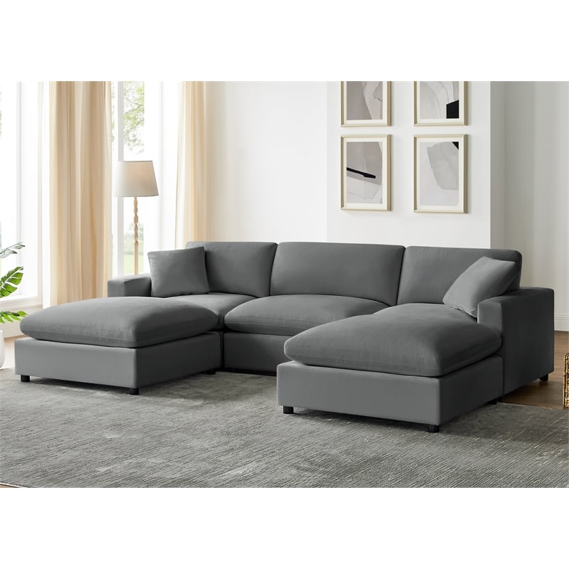 Pemberly Row Modular 5-PC XL Sectional in Charcoal Performance Fabric