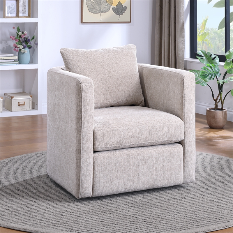 Pemberly Row Contemporary Beige Linen Fabric Swivel Barrel Chair