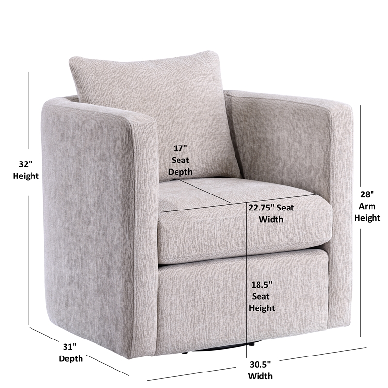 Pemberly Row Contemporary Beige Linen Fabric Swivel Barrel Chair