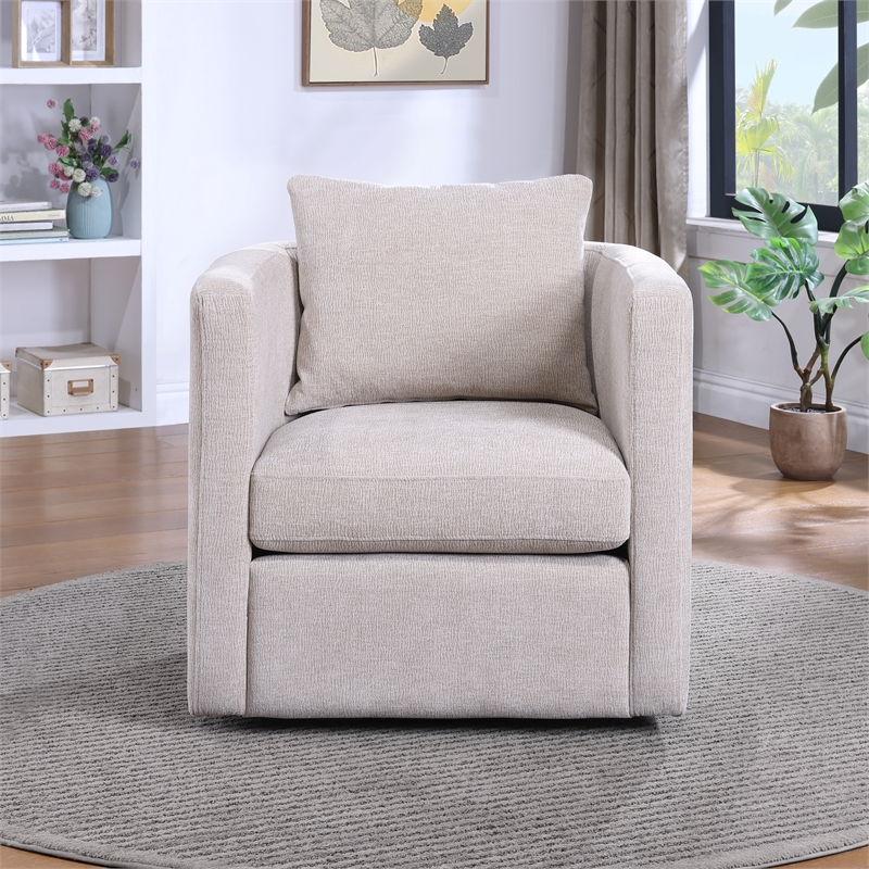 Pemberly Row Contemporary Beige Linen Fabric Swivel Barrel Chair