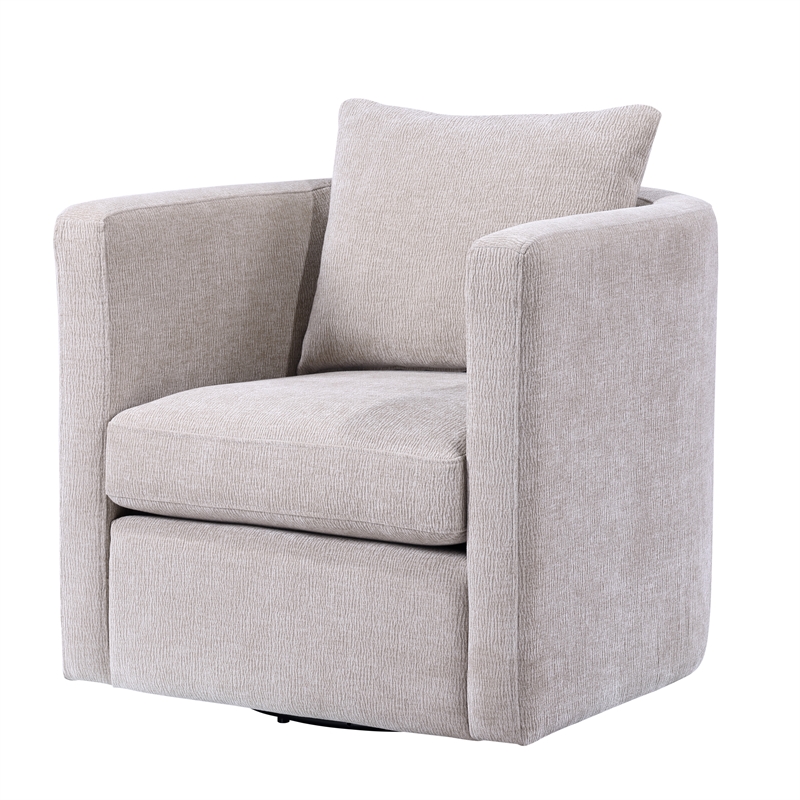 Pemberly Row Contemporary Beige Linen Fabric Swivel Barrel Chair