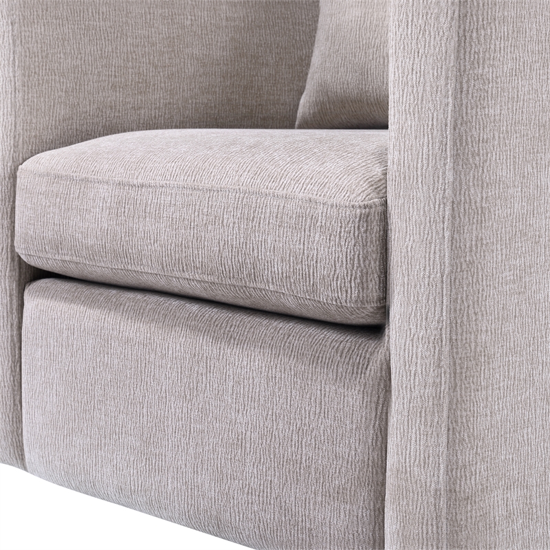 Pemberly Row Contemporary Beige Linen Fabric Swivel Barrel Chair