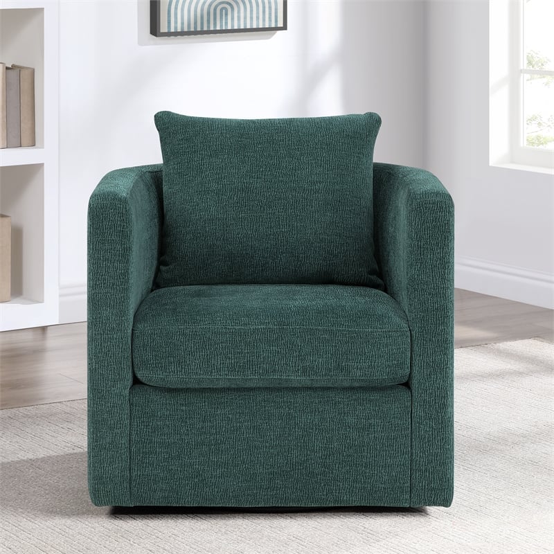 Pemberly Row Contemporary Peacock Green Fabric Swivel Barrel Chair