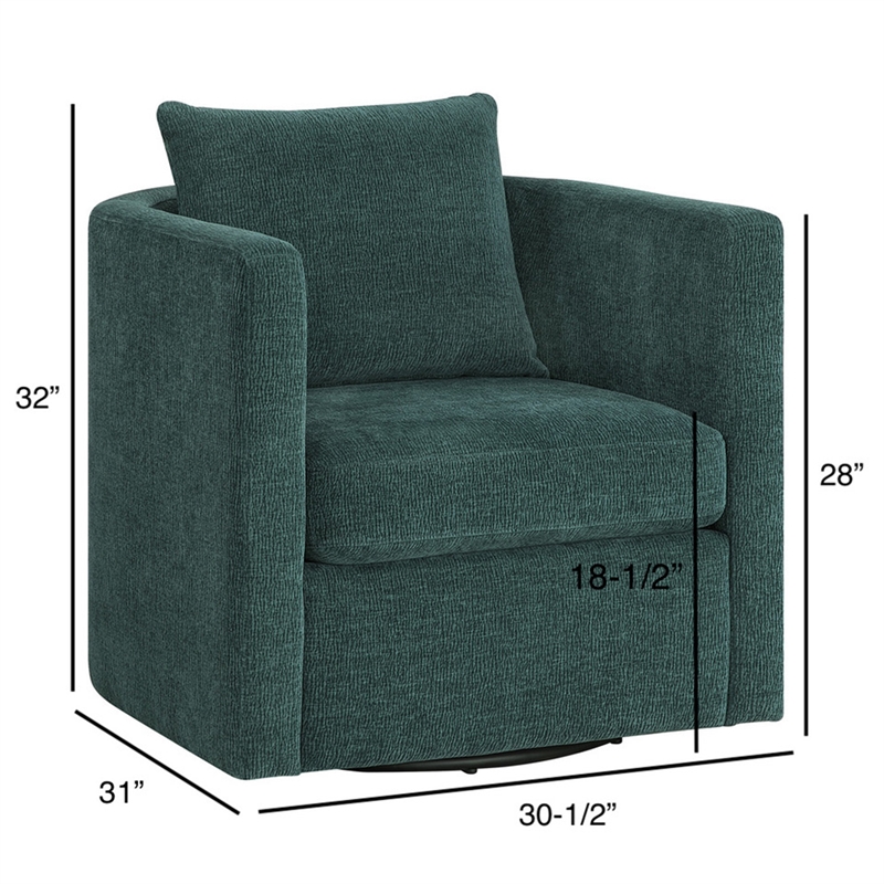 Pemberly Row Contemporary Peacock Green Fabric Swivel Barrel Chair