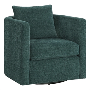 Pemberly Row Contemporary Peacock Green Fabric Swivel Barrel Chair