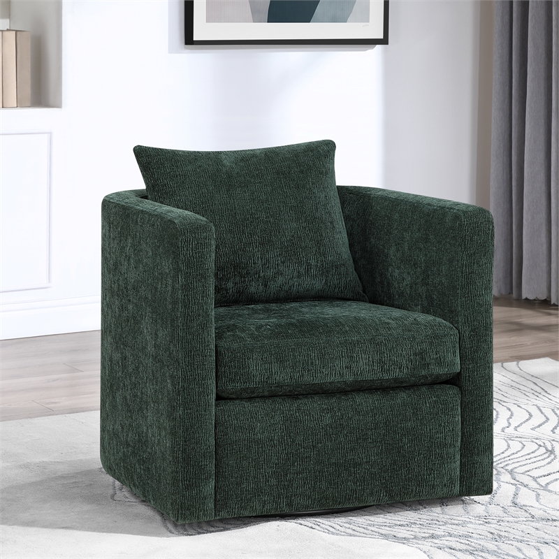 Pemberly Row Contemporary Green Upholstered Fabric Swivel Barrel Chair