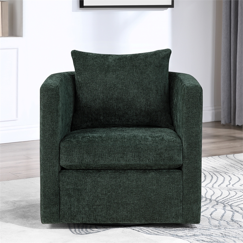 Pemberly Row Contemporary Green Upholstered Fabric Swivel Barrel Chair