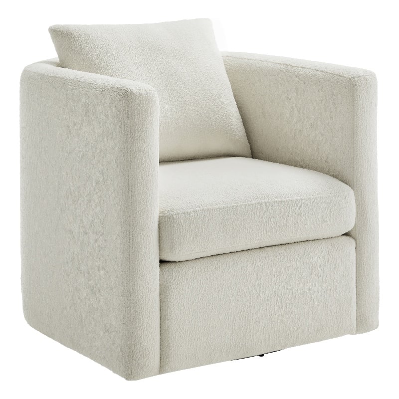 Pemberly Row Contemporary Ivory Performance Fabric Swivel Barrel Chair