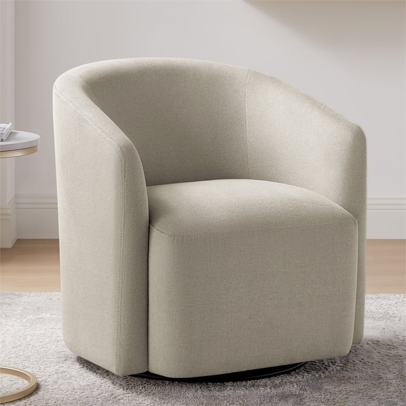 Pemberly Row Contemporary Sea Oat Beige Fabric Swivel Barrel Chair