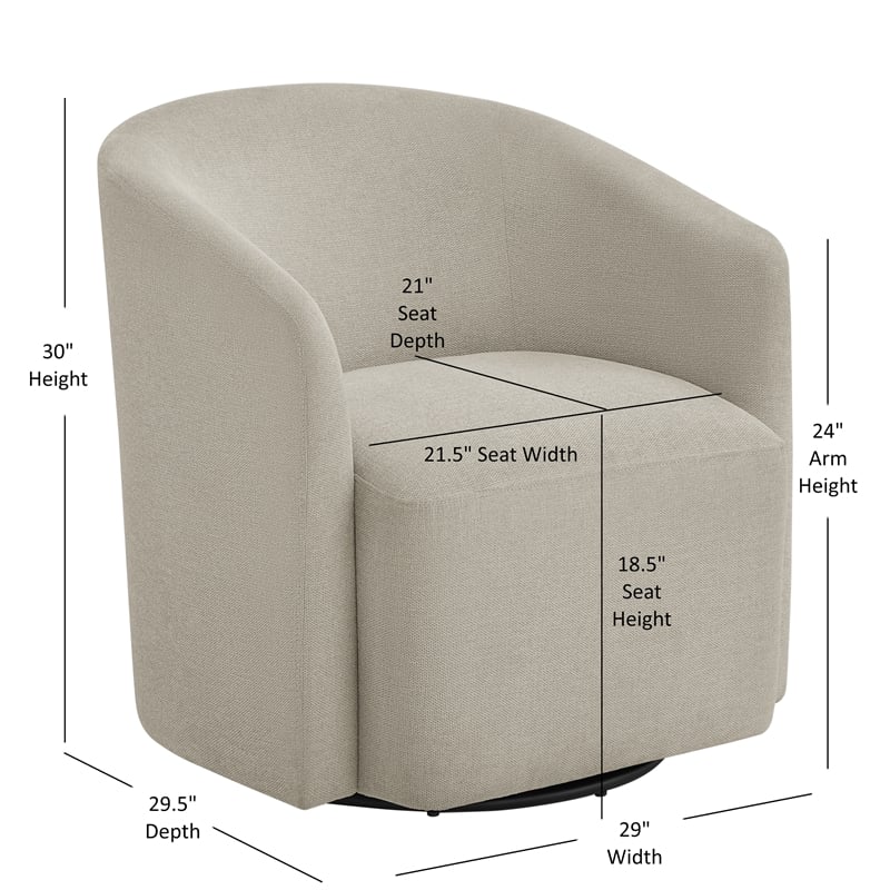 Pemberly Row Contemporary Sea Oat Beige Fabric Swivel Barrel Chair