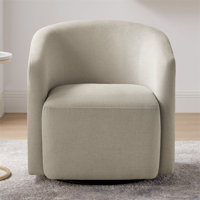 Pemberly Row Contemporary Sea Oat Beige Fabric Swivel Barrel Chair