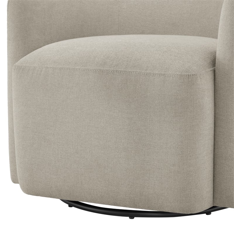 Pemberly Row Contemporary Sea Oat Beige Fabric Swivel Barrel Chair