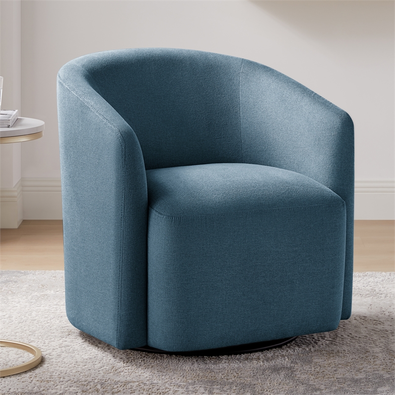 Pemberly Row Contemporary Blue Fabric Swivel Barrel Accent Chair