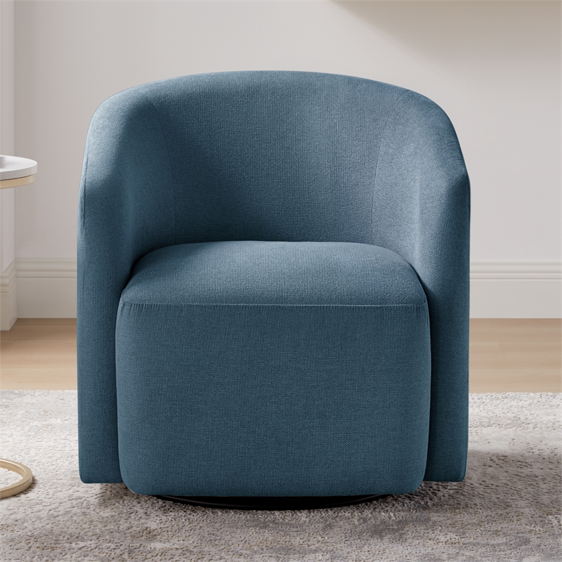 Pemberly Row Contemporary Blue Fabric Swivel Barrel Accent Chair
