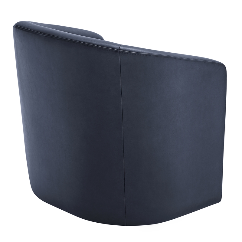Pemberly Row Contemporary Midnight Blue Faux Leather Swivel Barrel Chair