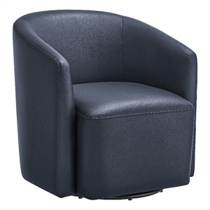 Pemberly Row Contemporary Midnight Blue Faux Leather Swivel Barrel Chair
