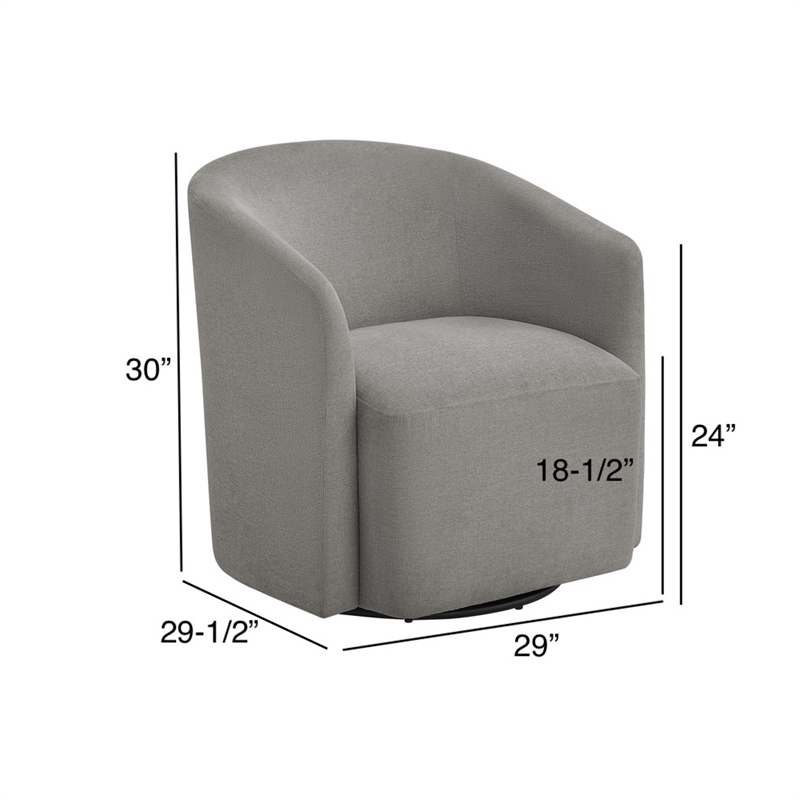 Pemberly Row Contemporary Gray Fabric Swivel Barrel Accent Chair
