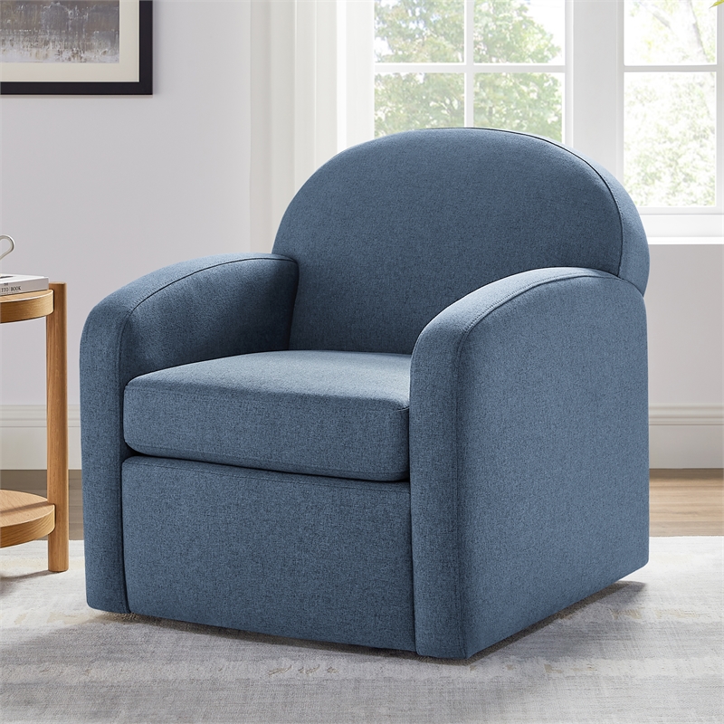 Pemberly Row Blue Polyester Fabric Swivel Barrel Accent Chair