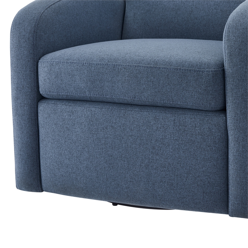 Pemberly Row Blue Polyester Fabric Swivel Barrel Accent Chair