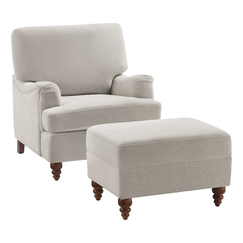 Pemberly Row Beige Fabric Upholstered Accent Chair and Ottoman