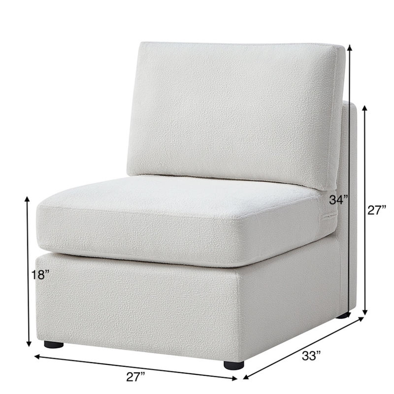 Pemberly Row Contemporary Ivory Performance Fabric Armless Chair